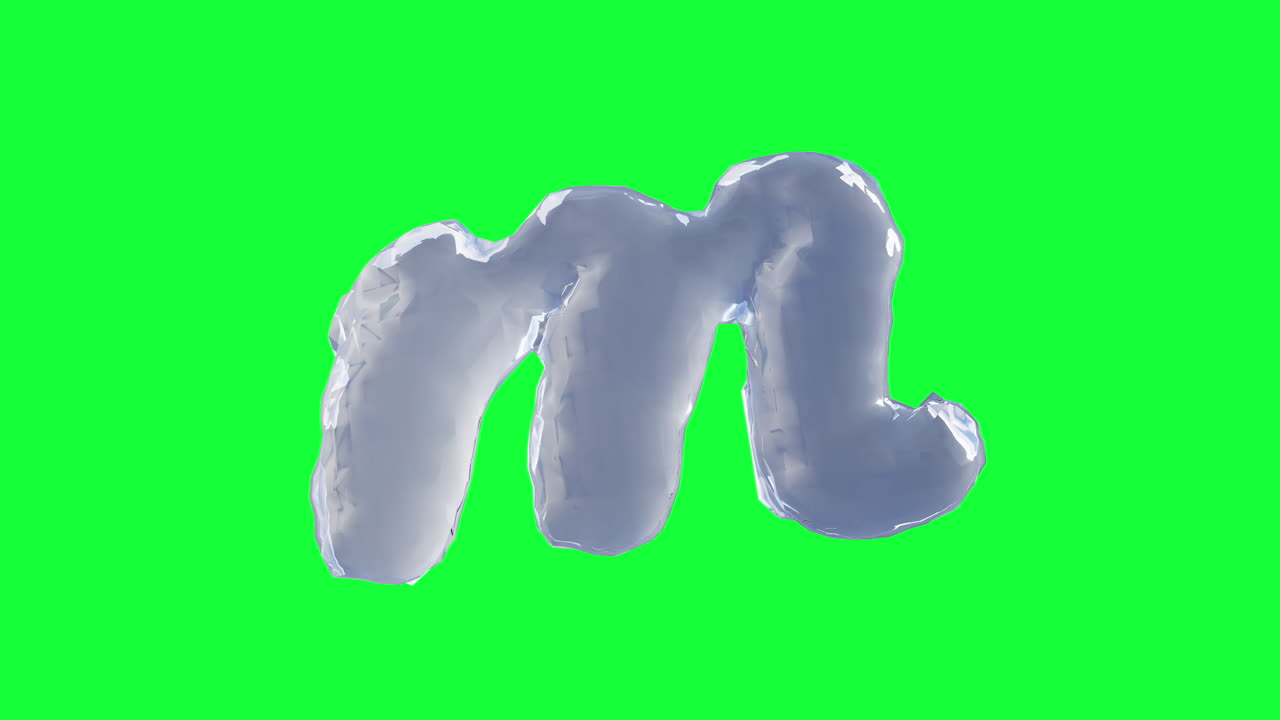 Lettera M 3D blu ghiaccio su schermo verde