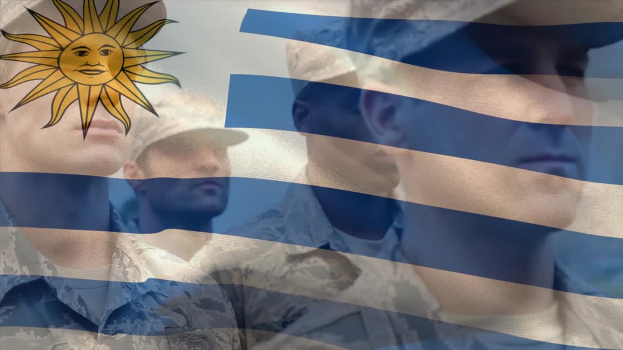 Animazione della bandiera dell'Uruguay su soldati diversi