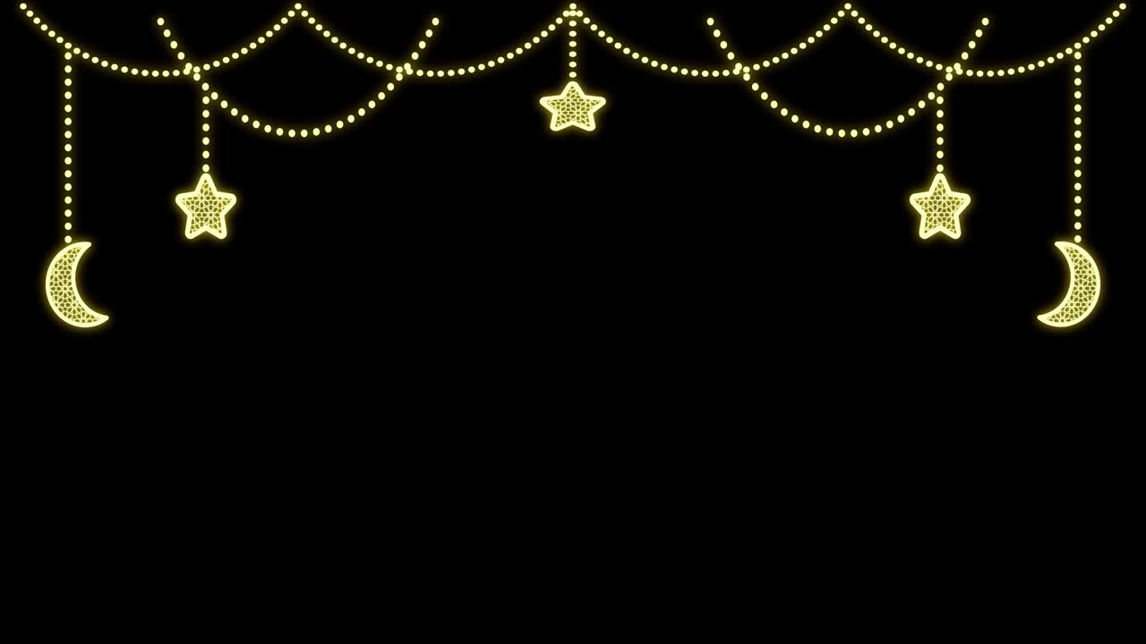 4k estrellas colgantes decoración ciclo de transición de animación. fondo alfa