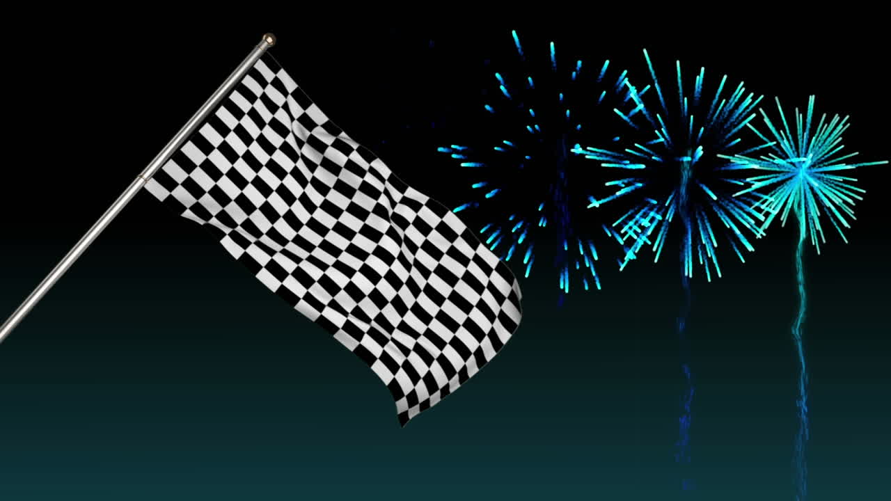 Bandiera da corsa con fuochi d'artificio