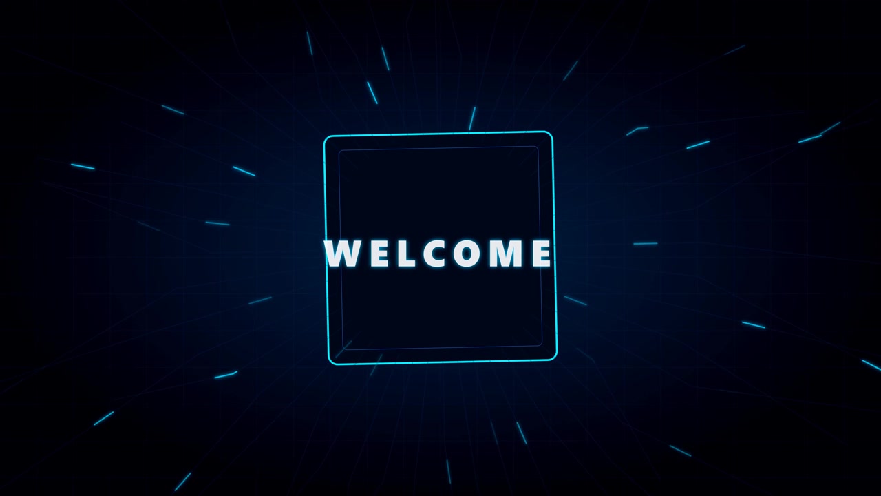 Digital Welcome Sign with Glowing Abstract Geometric Background