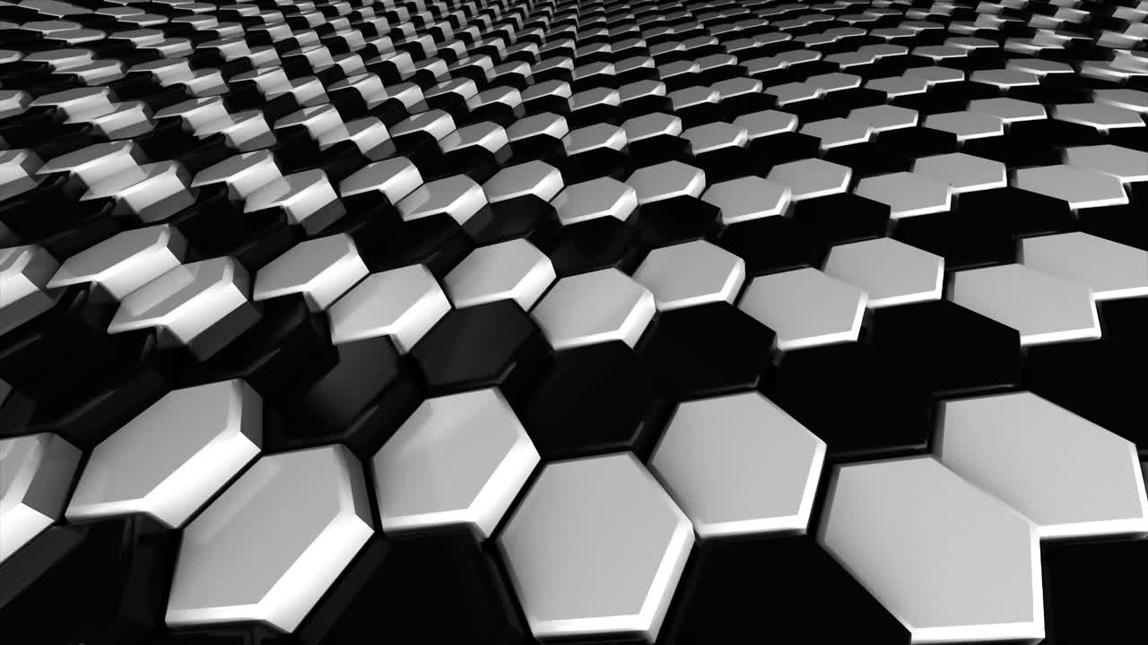 Abstract hexagon white and black geometric surface loop: wavy motion background