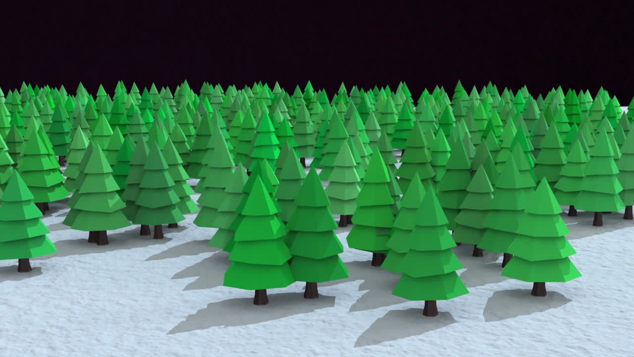 Animation of fir trees in winter landscape