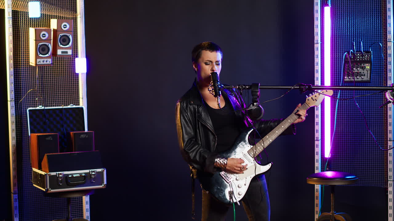 Female Singer Performing with Electric Guitar