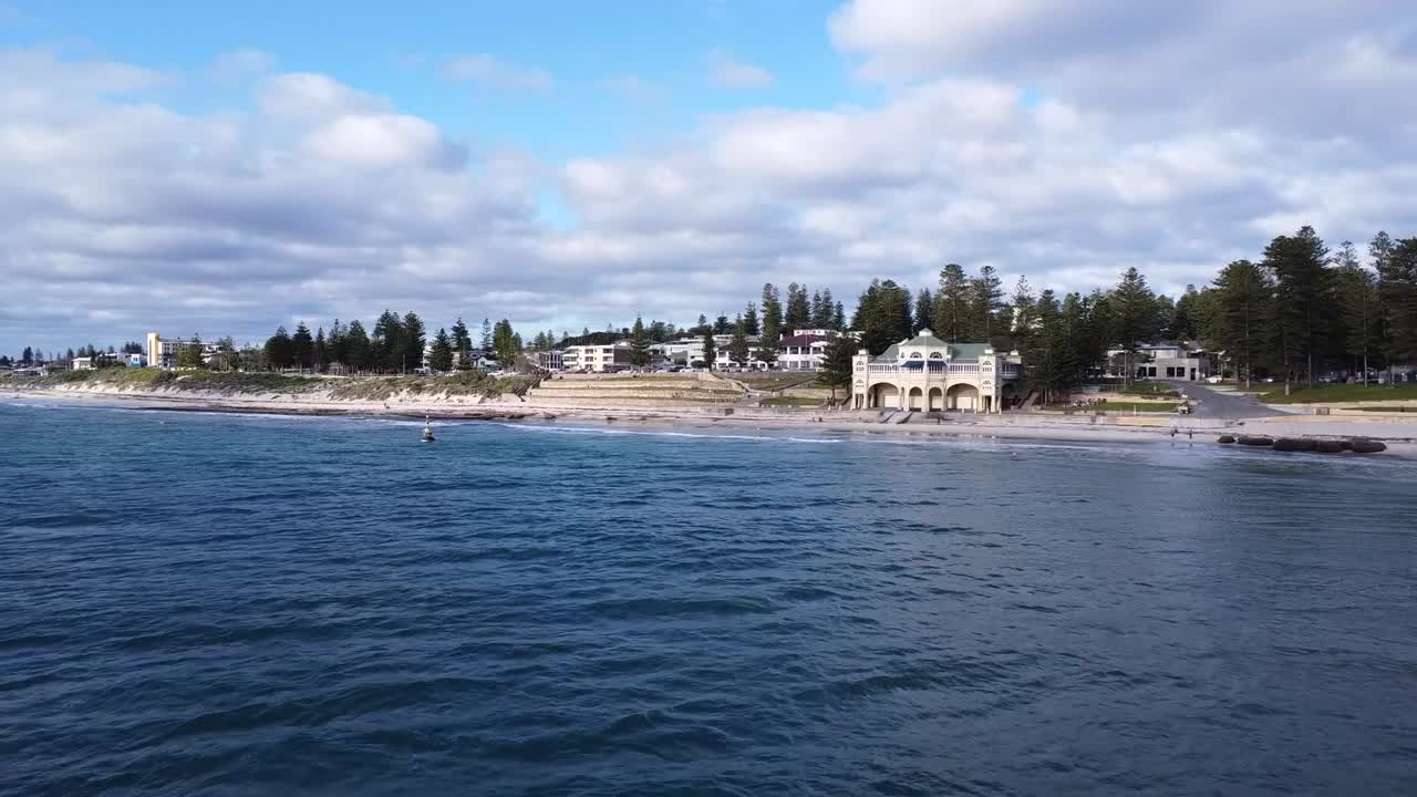 Flying over Indian Ocean to Cottesloe Beach Surf Club, Perth, Western Australia