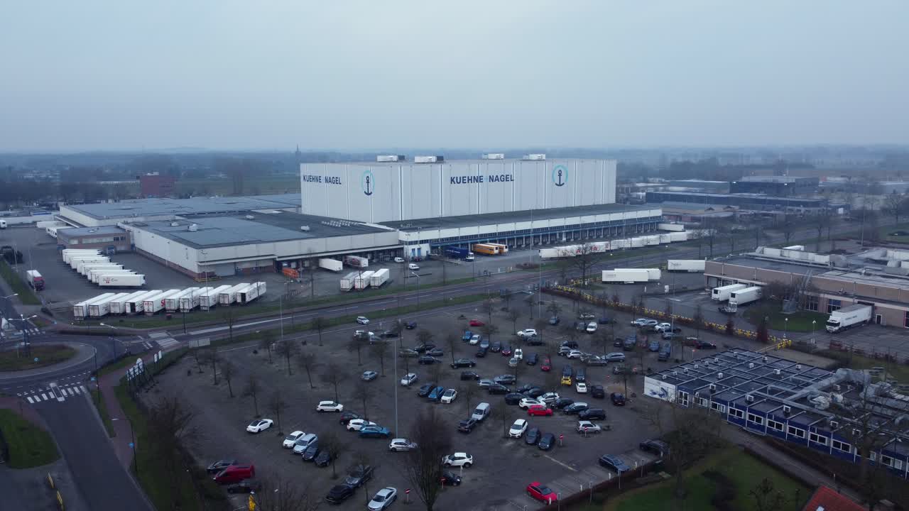 Aerial view of Kuehne Nagel warehouse and parking lot