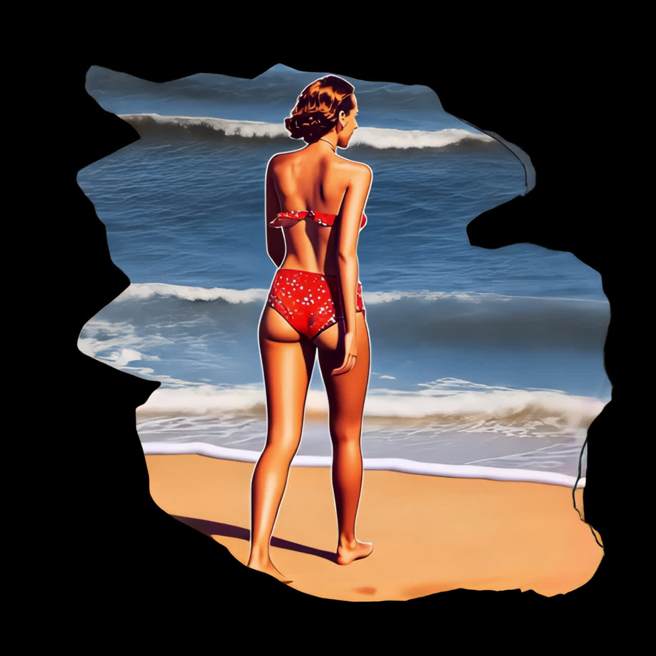 Retro beach scene illustration animation isolated asset, transparent 4K video, alpha channel, ProRes