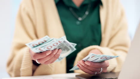 hands, accountant woman and cash at desk