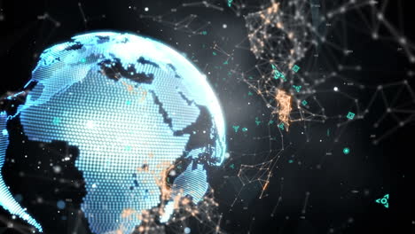 animation of globe spinning with networks of connections