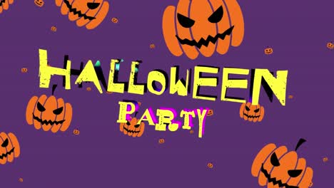 Animation-Von-Halloween-Partytext-über-Kürbissen