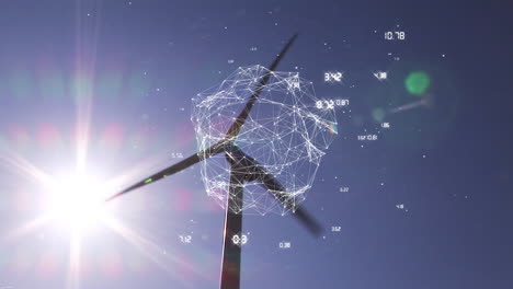 animation of network of connections and data processing over wind turbine