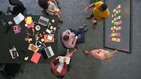 overhead view of creative team in a meeting