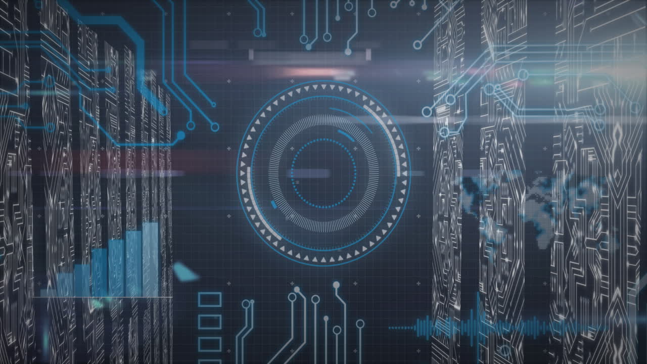 Animation of scope scanning and data processing on black background