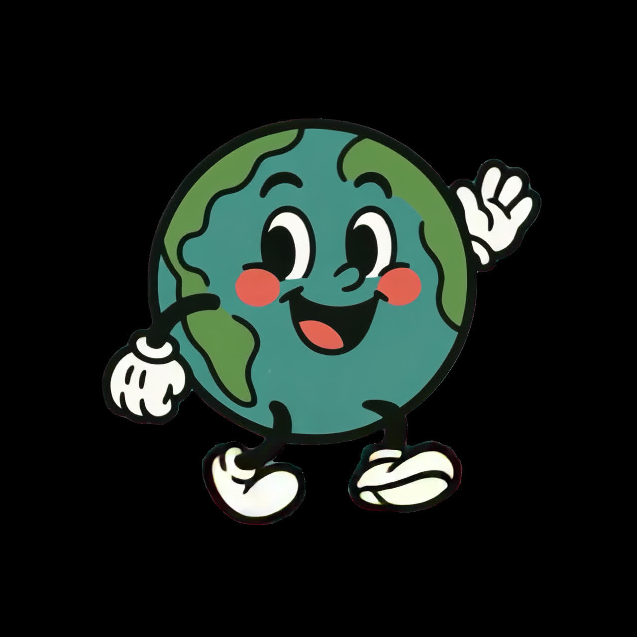 Smiling cartoon Earth character animation isolated asset, transparent 4K video, alpha channel