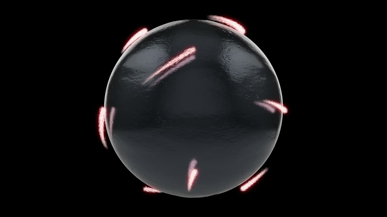 알파 채널을 가진 미래의 공, 구를 중심으로 움직이는 네온 입자, 원활한 패턴.