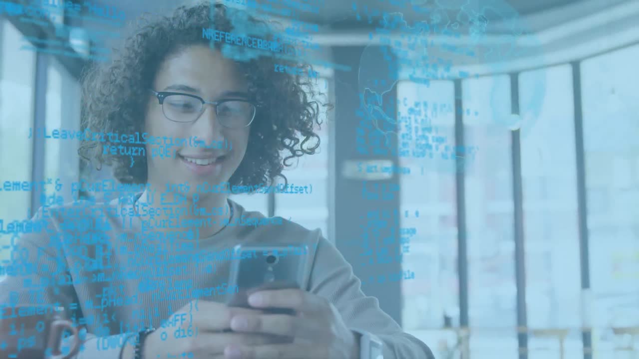 animación del procesamiento de datos sobre el hombre utilizando un teléfono inteligente