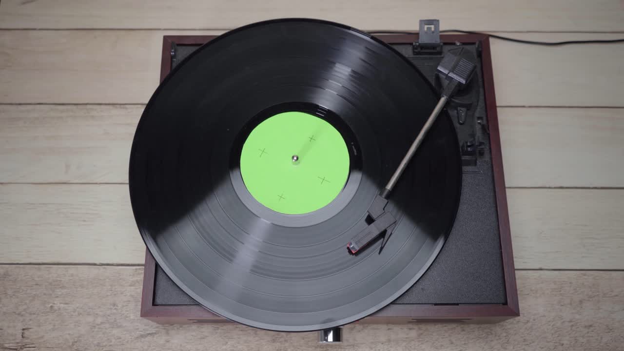Vintage Record Player with Green Screen Vinyl Spinning