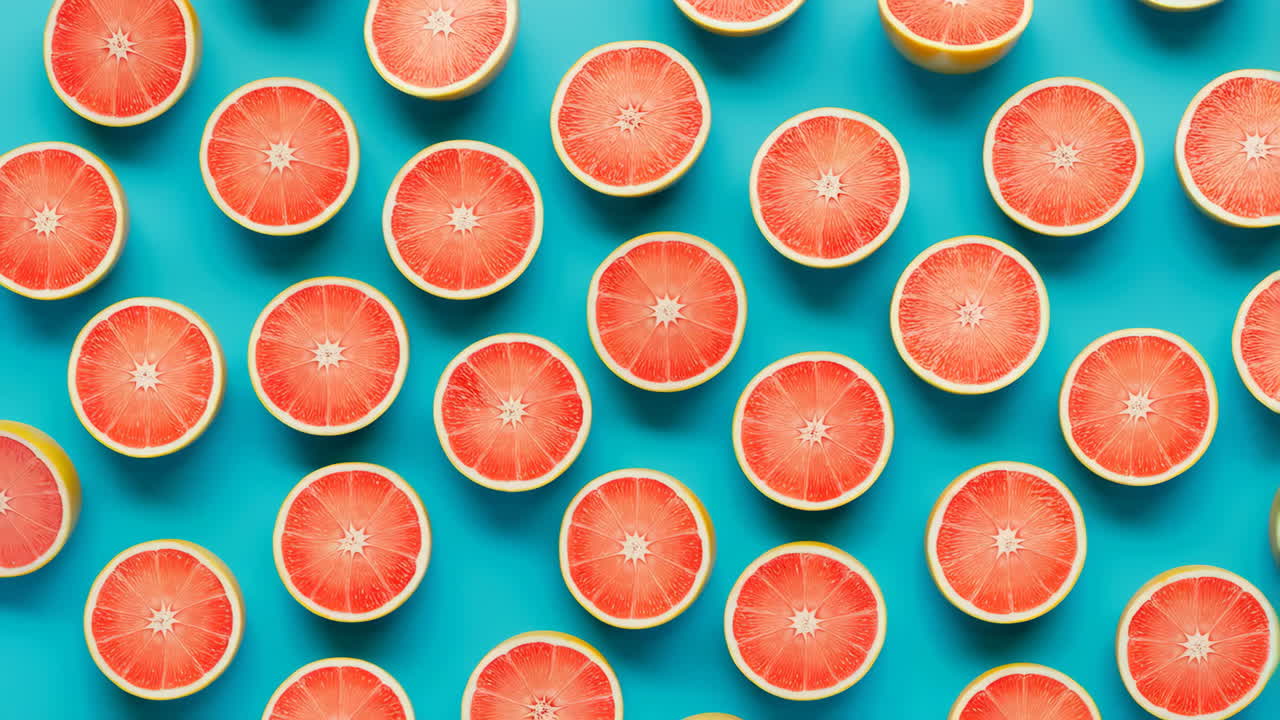 Vibrant Grapefruit Halves Pattern on Blue Background