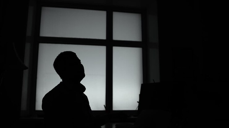 Silhouette Man Gazing Upward At Window, Creative Director Pausing For Inspiration, Soft Backlight, . Media