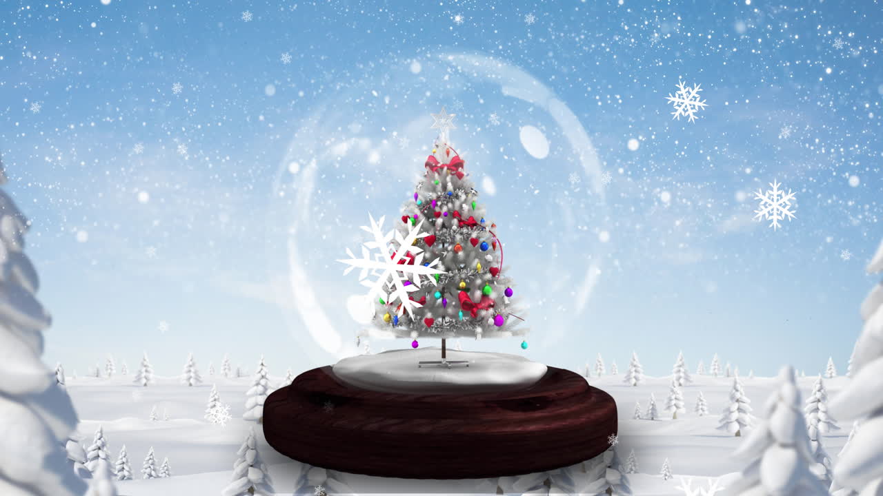 눈이 내리는 크리스마스 트리의 애니메이션