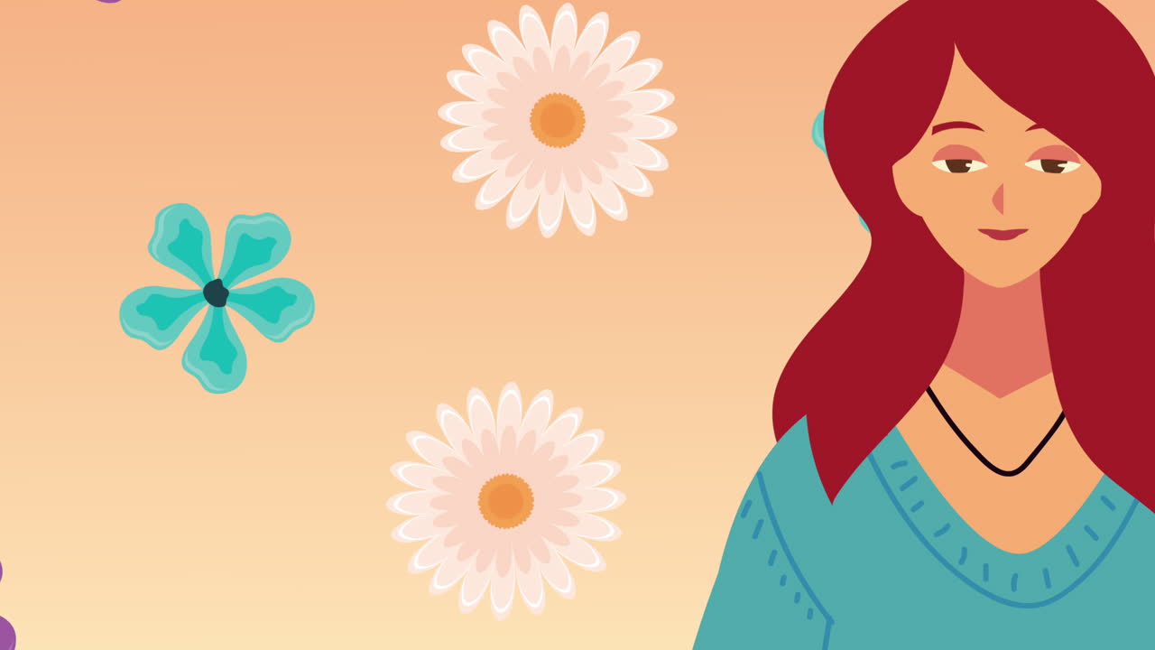 꽃 패턴 을 가진 젊은 생각 을 하는 여자