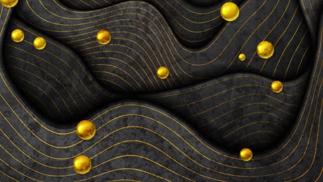 fondo de movimiento grunge abstracto negro dorado con olas y bolas