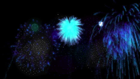 animación de formas en movimiento y fuegos artificiales sobre fondo negro.