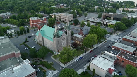 drone shot of granby quebec canada at night