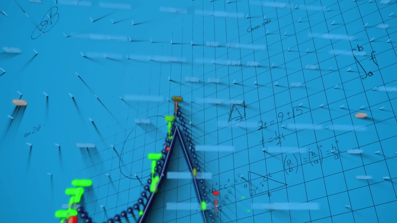 파란색 배경에 그래프와 수학 공식의 애니메이션