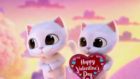 two cute cartoon cats holding a valentine's day heart