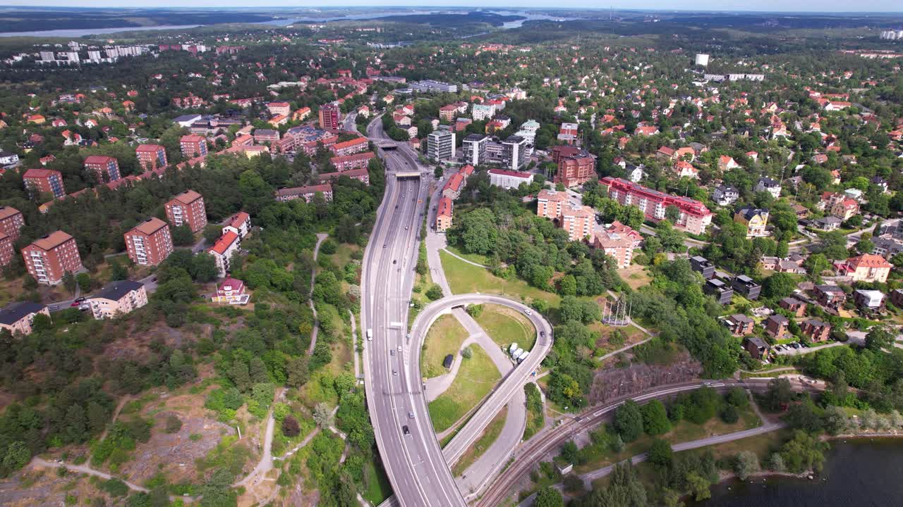 Drone footage of stockholm during summer capturing the river and island of lidingö