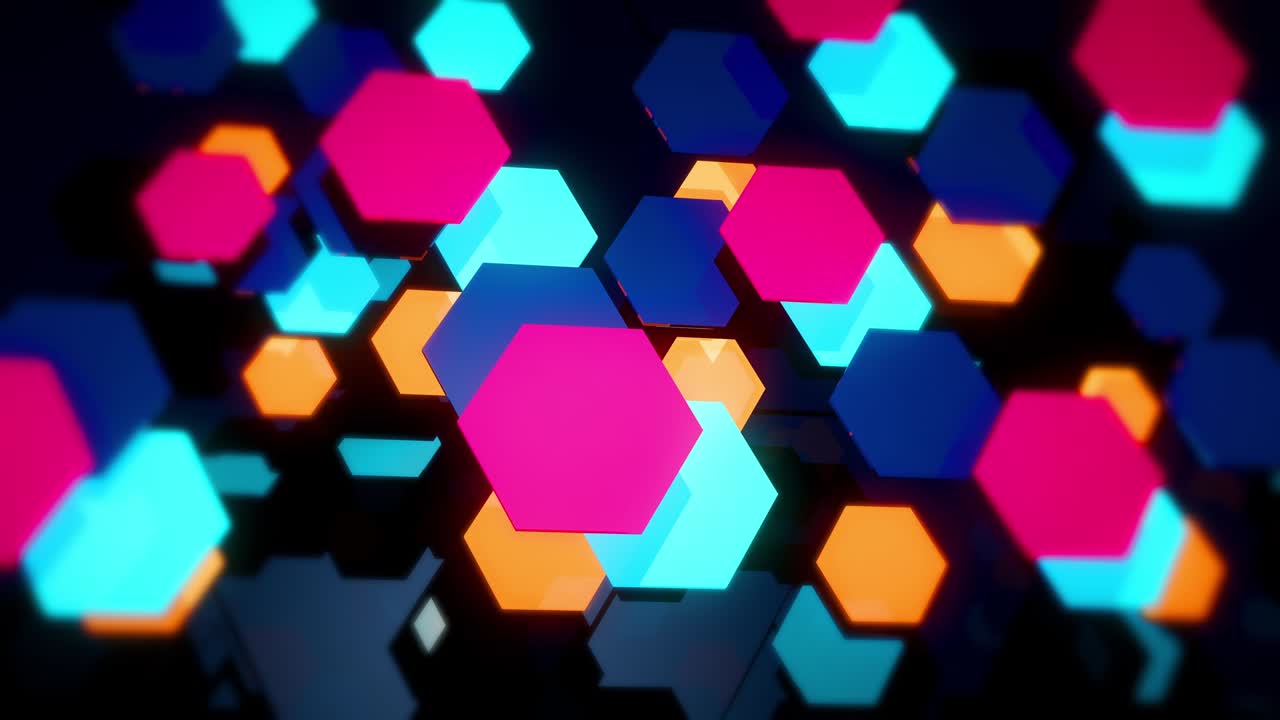 hexágonos coloridos moviéndose lateralmente bucle de video sin fin con profundidad de campo