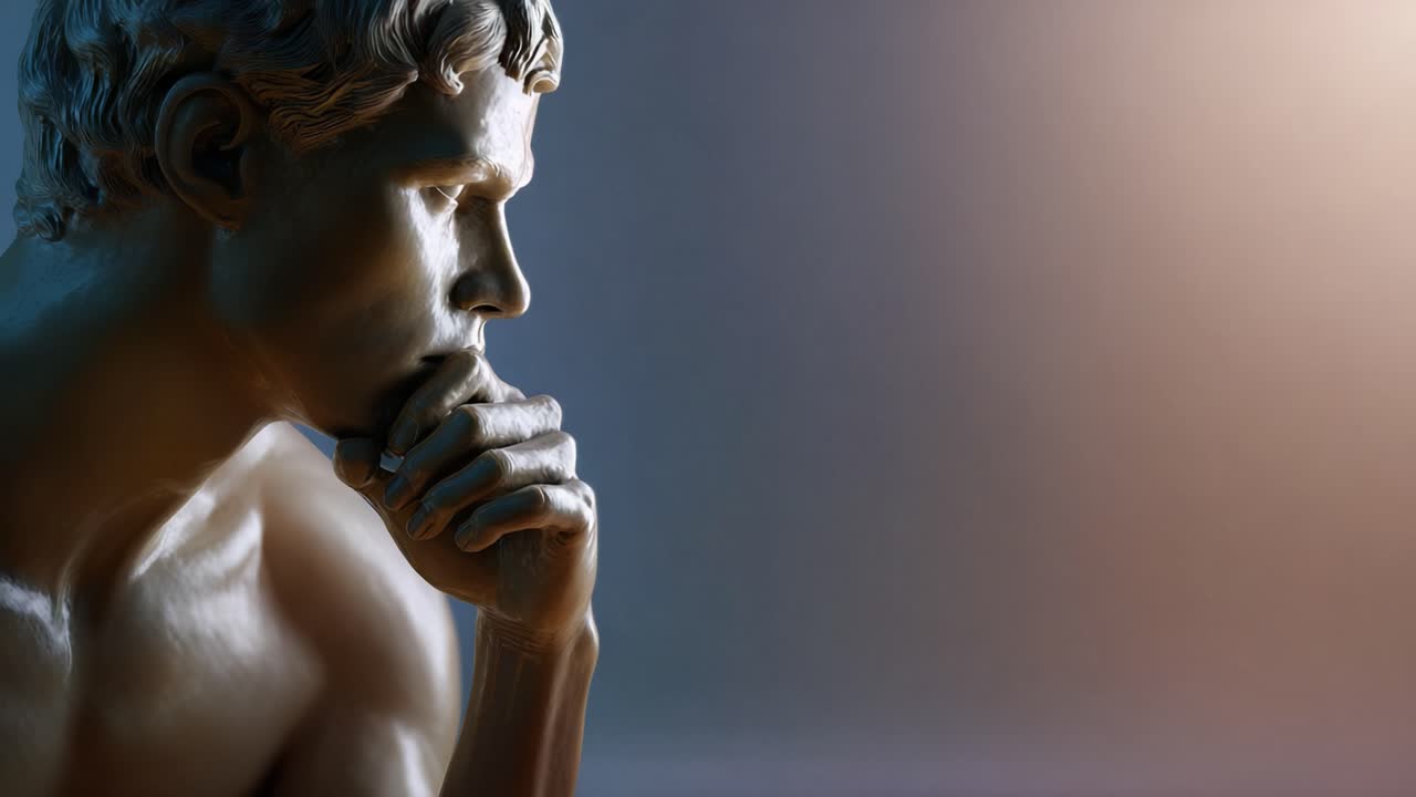 A Captivating Profile of a Thoughtful Statue in Contemplation, Showcasing Meticulous Detail and Artistic Craftsmanship, Evoking Deep Reflection and Emotion