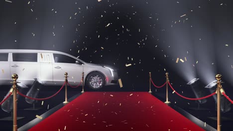 alfombra roja con limusina y confeti