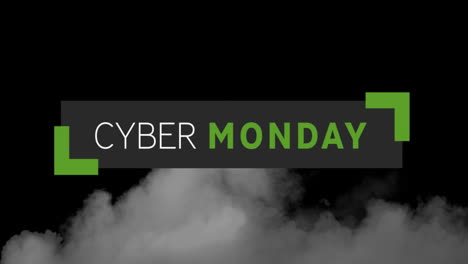 digital animation of cyber monday text banner against smoke effect on black background