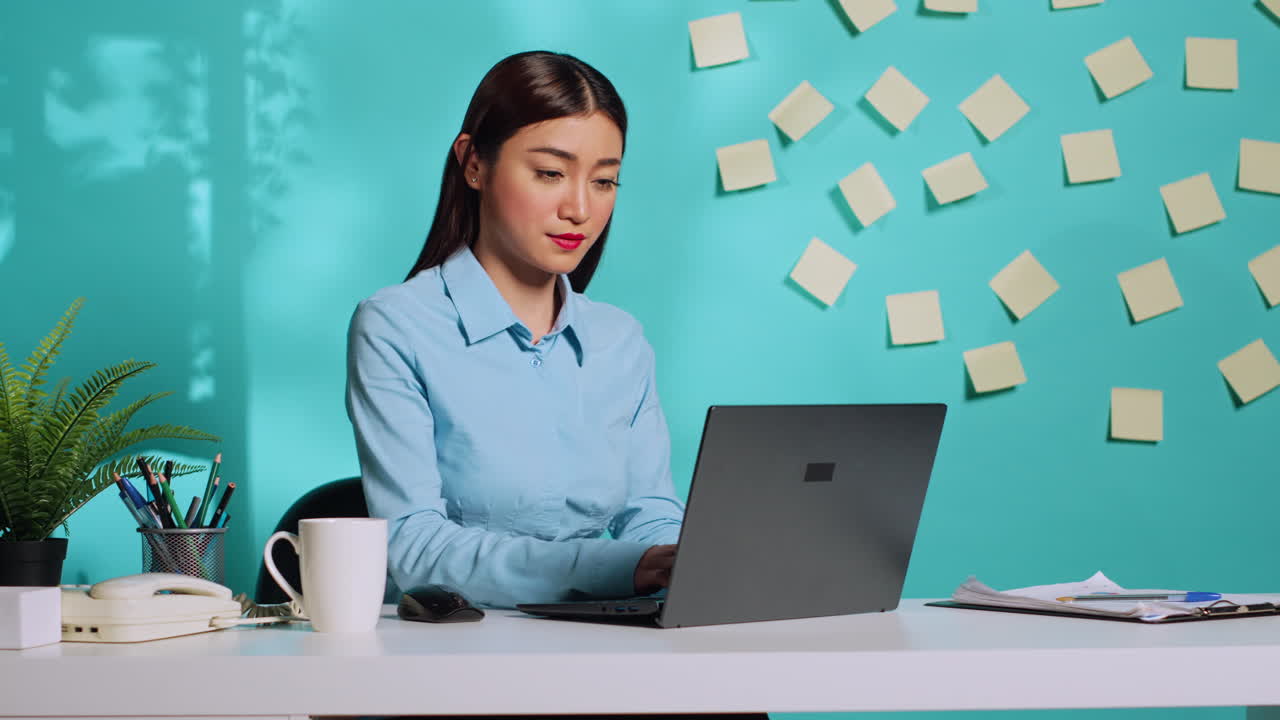 Sleepy office clerk slowly typing data