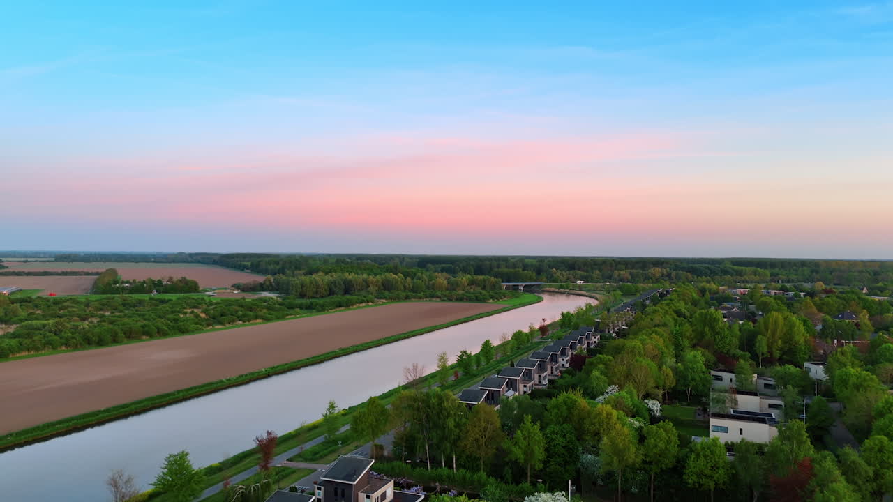 Quick flight over the pond near the picturesque green village. Sunset time in Vinkeveen, the Netherlands.