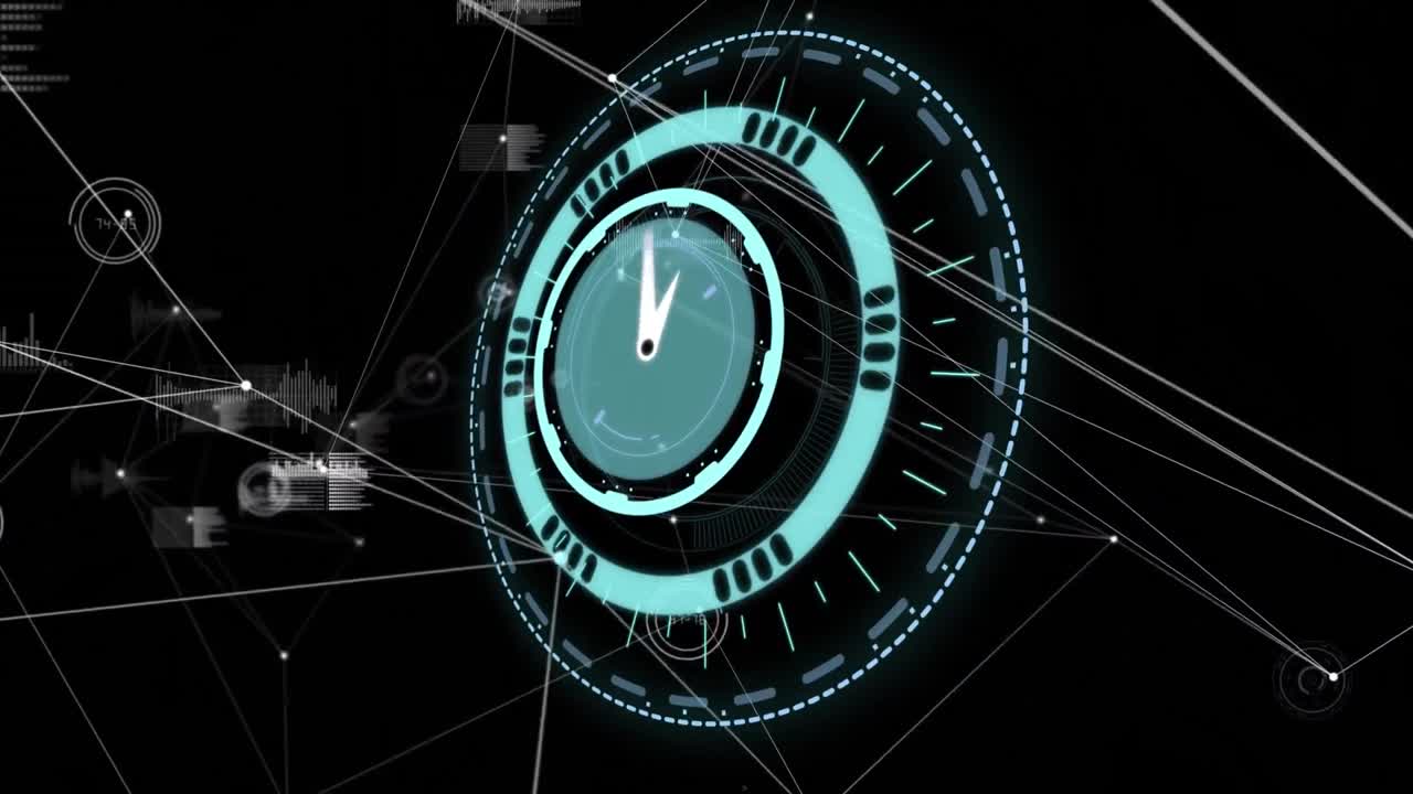 Animation of network of connections over clock moving fast