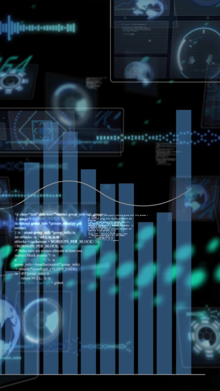 Animation of round scanners statistical data processing against black background