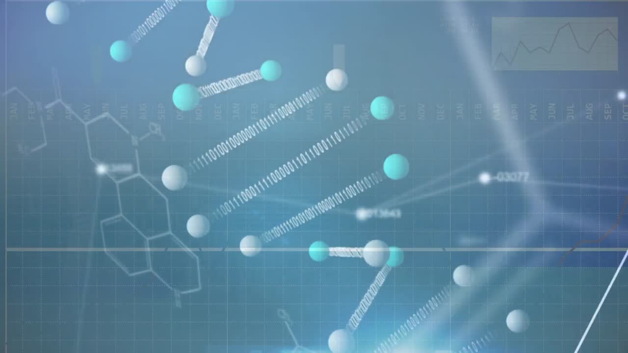 dna와 다양한 데이터를 녹색 배경으로 애니메이션