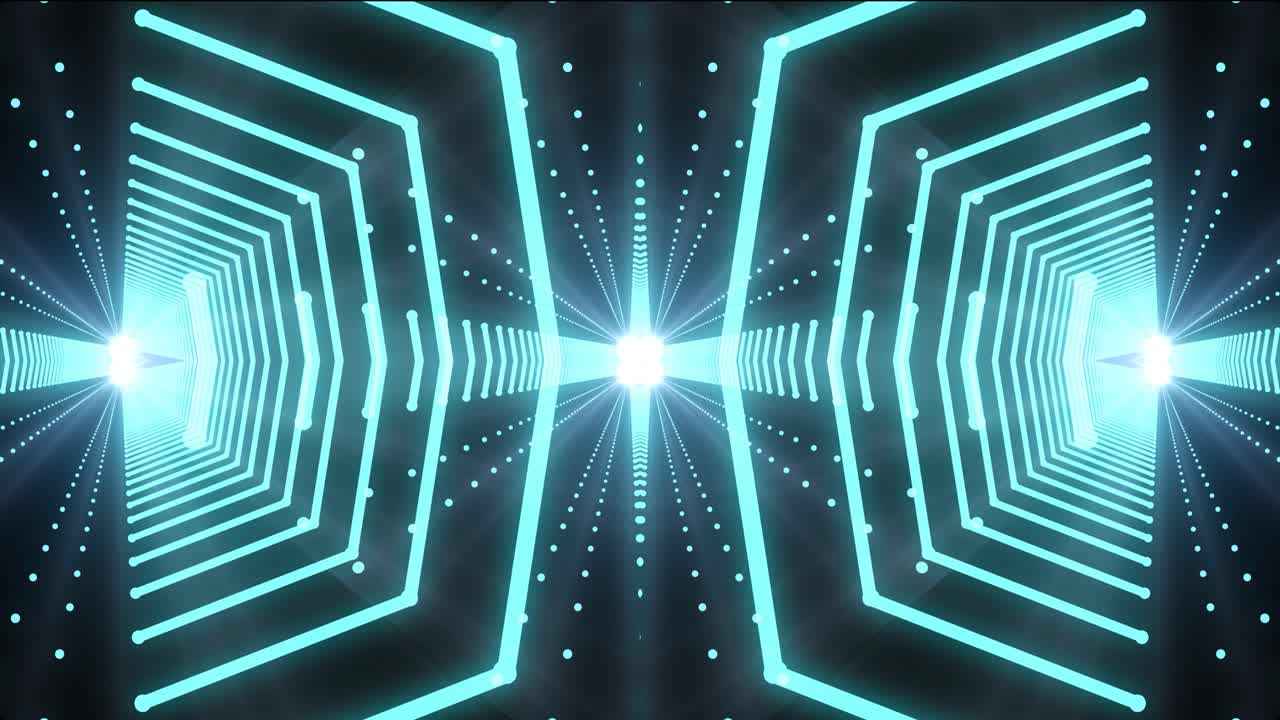 Abstract Futuristic Tunnel with Glowing Lights and Geometric Patterns