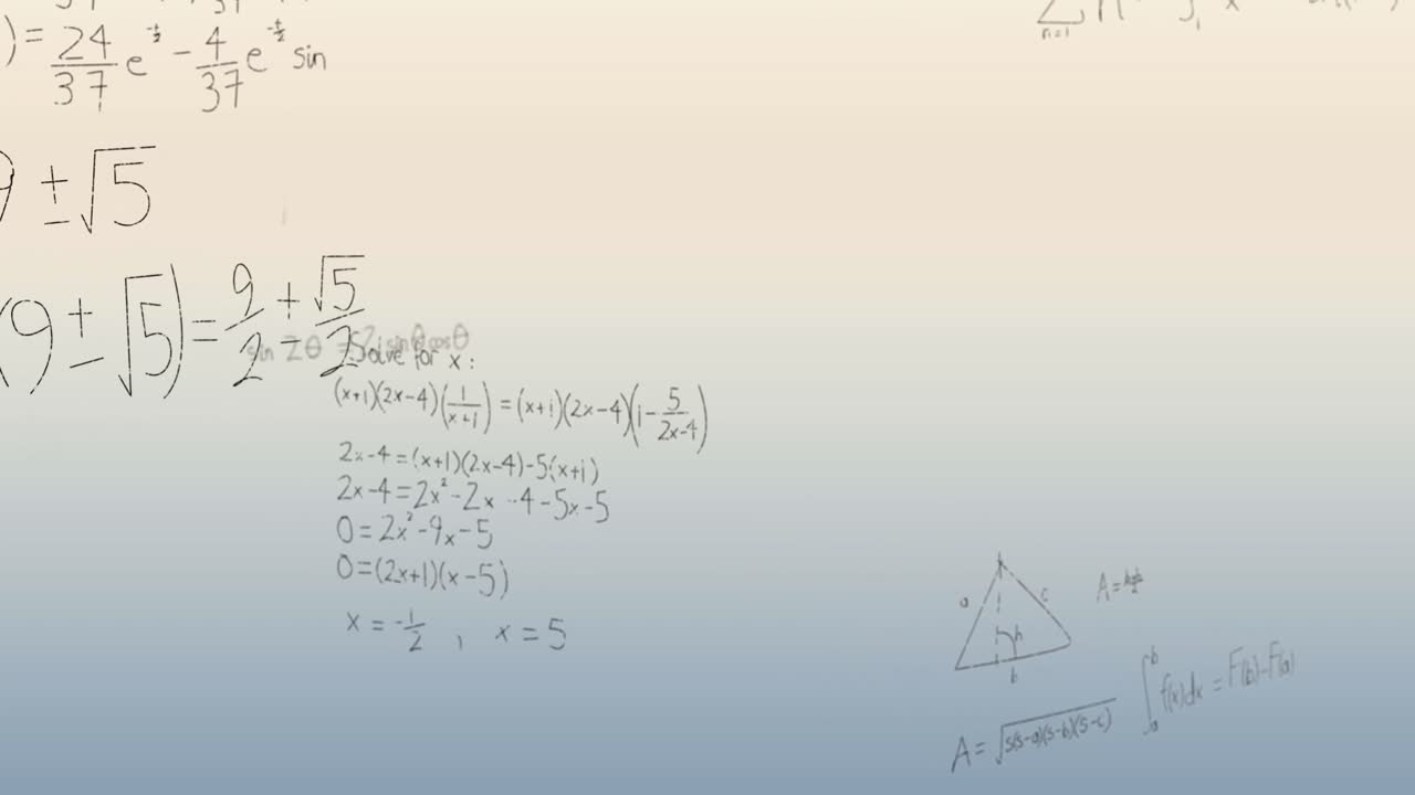 animación del procesamiento de datos de fórmulas matemáticas en un fondo de gradiente azul a amarillo.