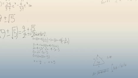 Animation-of-mathematical-formulae-data-processing-on-gradient-blue-to-yellow-background