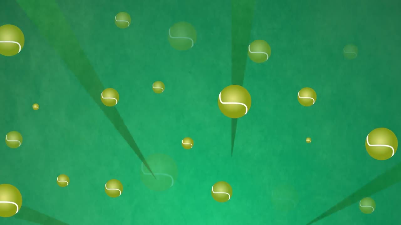 초록색 배경에 있는 모양 위에 있는 테니스 공의 애니메이션