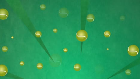 Animation-of-tennis-balls-over-shapes-on-green-background