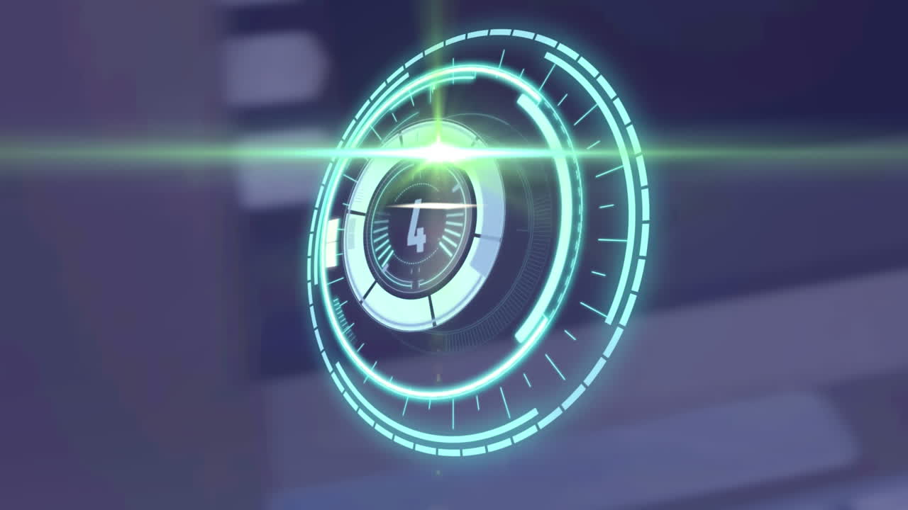 animación de escaneo de alcance con cuenta atrás sobre luz brillante sobre fondo púrpura