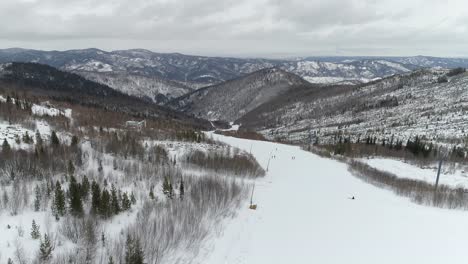 aerial view of a snowy mountain ski resort