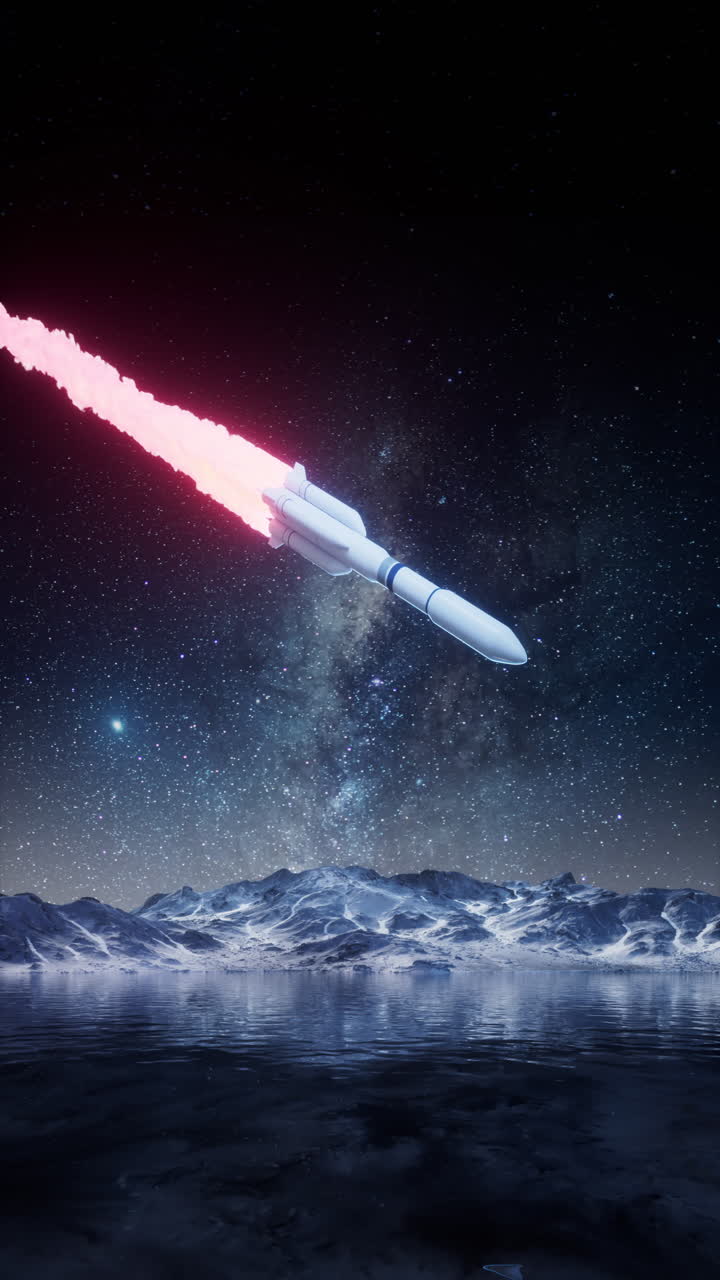 A space rocket landing with starry background, 3d rendering.