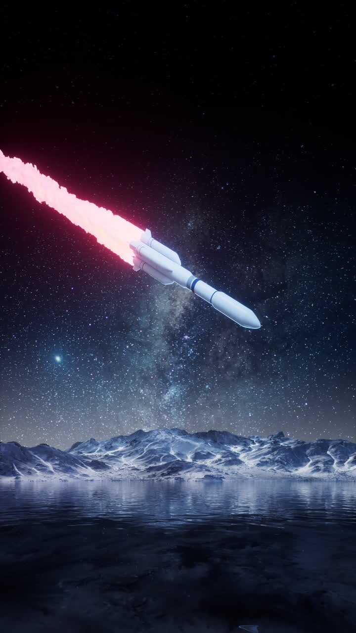 A space rocket landing with starry background, 3d rendering.
