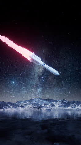 a space rocket landing with starry background, 3d rendering.